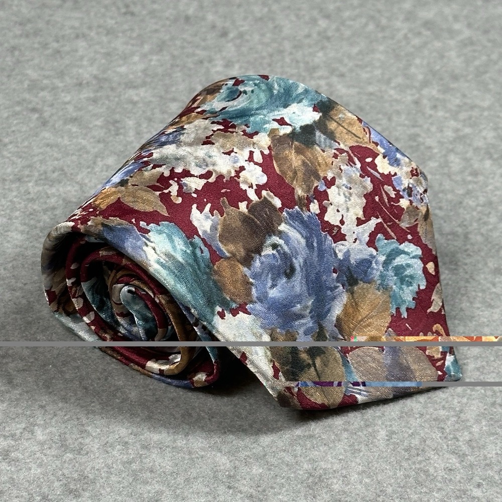 Vintage Boston Traders‎ Floral Tie USA Made Wide Burgundy Blue 56x3.5 in